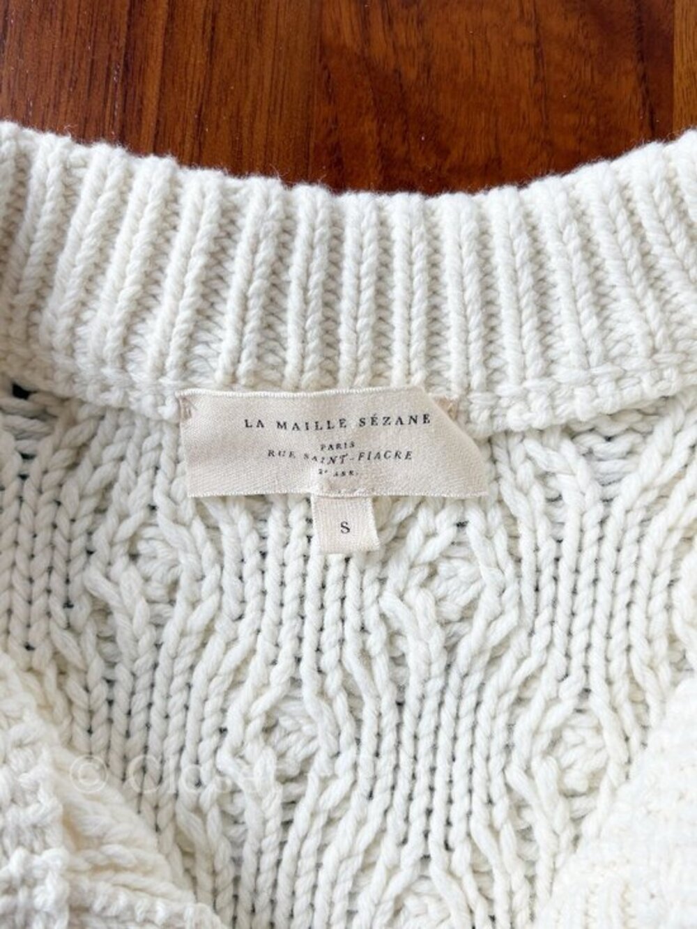 Sezane Sean‎ Cardigan Navy Ecru Striped Size Small Cotton Wool Cable Knit - Picture 4 of 16